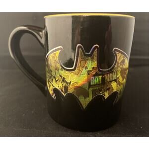 Batmam Logo 14 oz Ceramic Coffee Mug Black Gold Yellow‎ DC Silver Buffalo